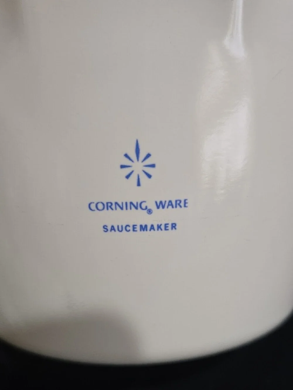 CorningWare White Saucemaker with Blue Logo
